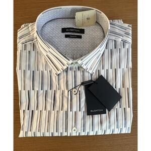 NEW Bugatchi Men’s 2XL Chalk Button-Up Shirt Long Sleeve JS3931L10